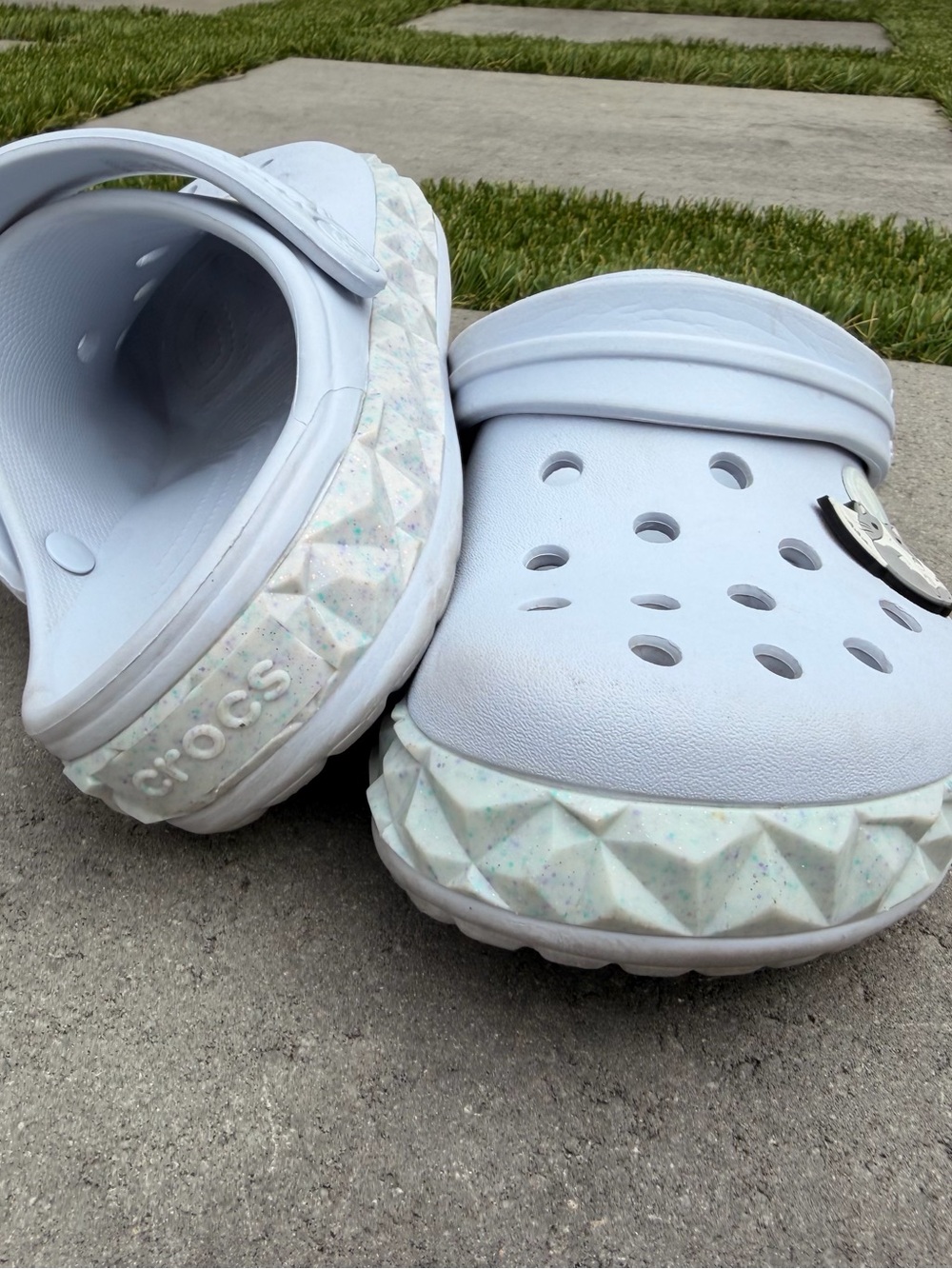 CROCS Kids' Light Blue Classic Clog with Speckled Gem-Textured Midsole